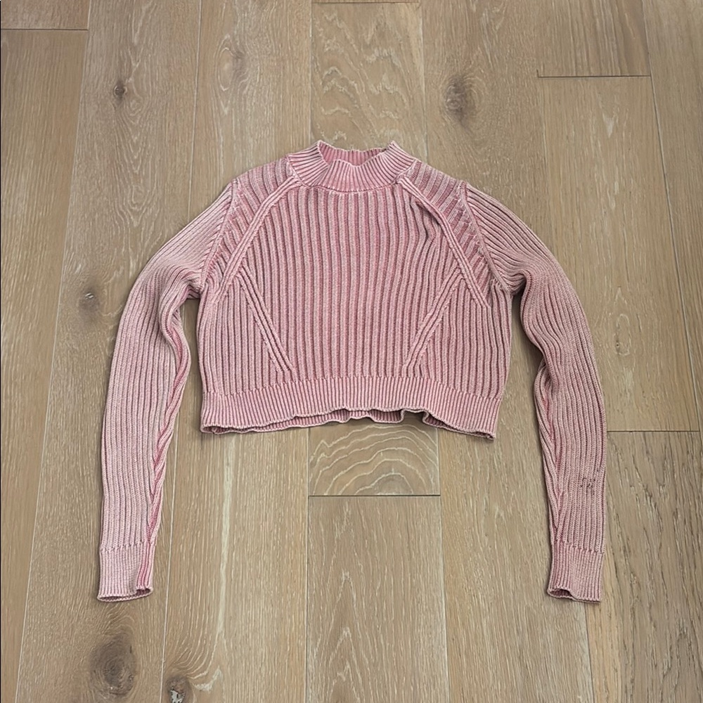 Pink Ribbed Turtleneck Sweater